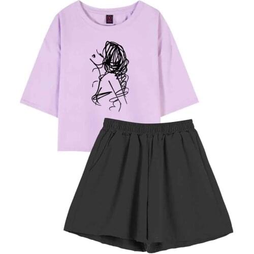 Art Girl Aesthetic 2 Piece Set Women Summer Pijama Women Plus Size Sleepwear Set Cotton Vintage T Shirt and Shorts Sets Female