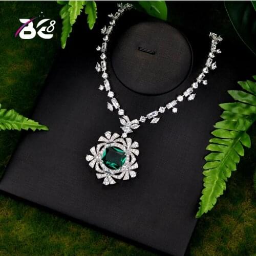Be 8 Luxury Big Square Charm Green Pendant Necklace for Women White Gold Color Torque for Women Slap-up Accessories Gift N065