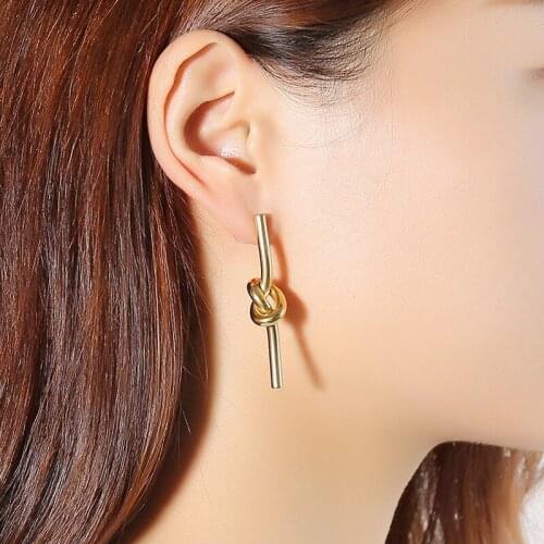 Gold Tone Long Earrings for Women Jewelry Stainless Steel Tie Design Dangle Earring Female brinco Gifts