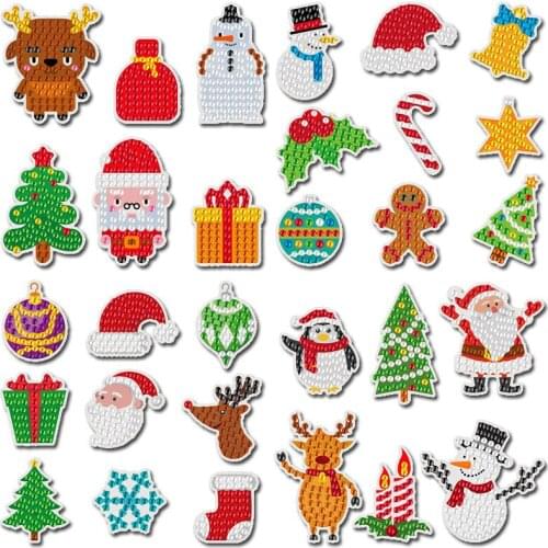 15Pcs Diamond Painting Stickers Kits for Kids DIY Christmas Diamond Art Mosaic Stickers by Numbers Kits for Children Gift