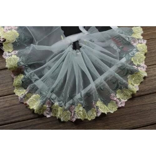 2 Yards Grey Tulle Lace Trim Yellow Pink Rose Embroidered Lace 7 Inches Wide Short Tulle