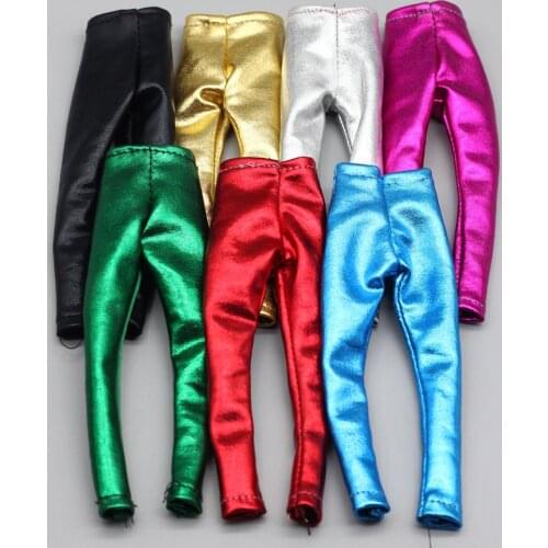 3PCS/lot Candy Color Leather Elastic Bottom Pants Clothes Trousers For Barbies Doll as fit 1/6 Blythes Doll Accessories toy