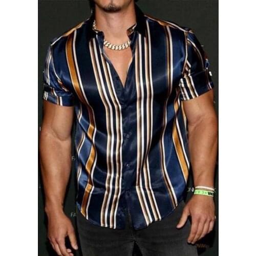 African Clothing 2021 Summer New Striped Shirt Mens Casual Single-breasted Shirt Short Sleeve Top Slim Lapel Fashion Shirts