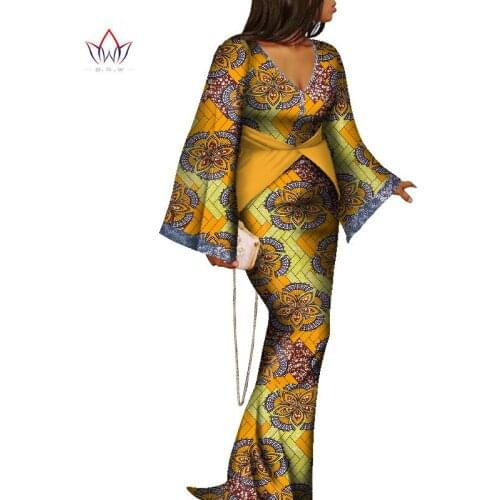Bintarealwax Summer African Clothes for Women 2021 Dashiki V-Neck Long Dresses Elegant Lady Party Event Clothing WY8849