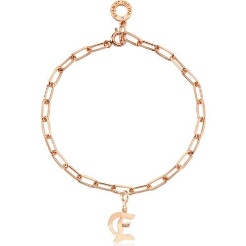 Valori Jewels Letter E, Zirconia Gemstone, Rose Gold Plated, Sterling Silver Charm Bracelet