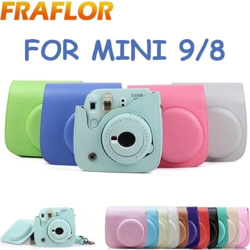 For Polaroid Camera For Fuji Fujifilm Instax Mini 9/8 Pure Color Classic Retro PU Leather Camera Bag With Strap Case Protector