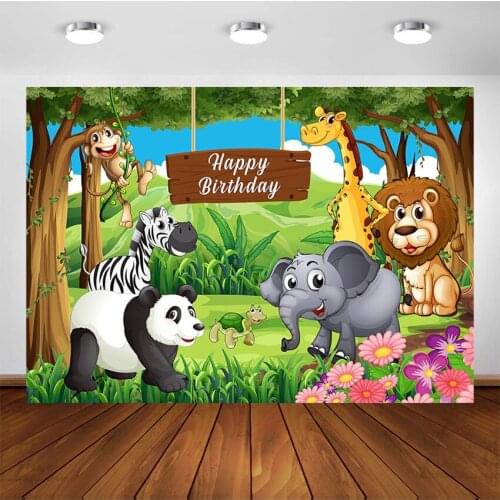 Jungle Safari Party Photography Backdrops Cartoon Animal Forest Baby Birthday Party Decoration Background for Photo Shoot Studio
