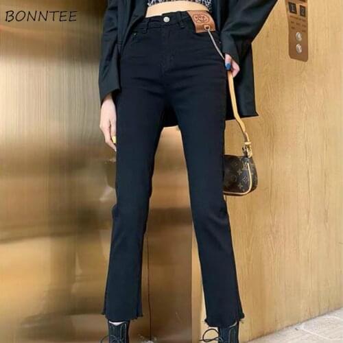 Jeans Women Slim High Waist Solid Simple Ankle-length Leisure Streetwear Winter Straight Female Denim Korean Style Plus Velvet