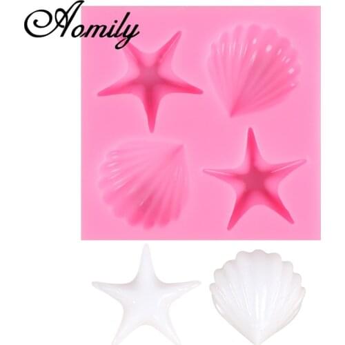 Aomily Homemade Shell Starfish 3D Silicone Mold Shape DIY Fondant Cake Baking Mold Chocolate Wedding Cake Decorating Tool