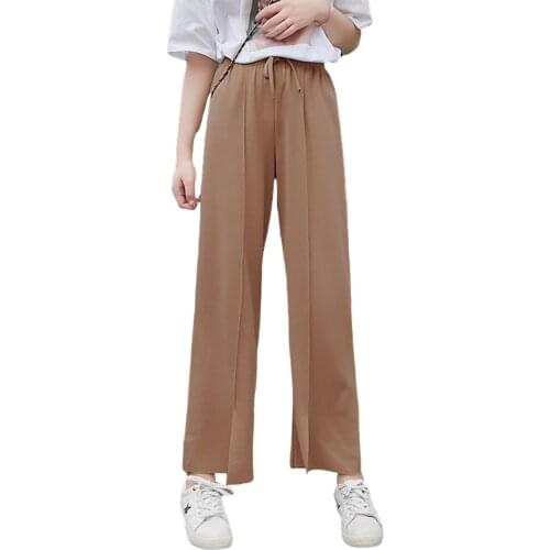 Womens Summer Wide Leg Capris, Casual Elastic Waist Cropped Trousers for Young Ladies Korean