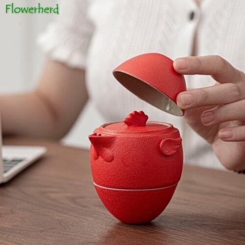 Ceramic Porcelain Travel Kung Fu Tea Set Teaware Chickens Egg Simple Tea Making One Pot and Two Cups Tea Pot and Cup Set