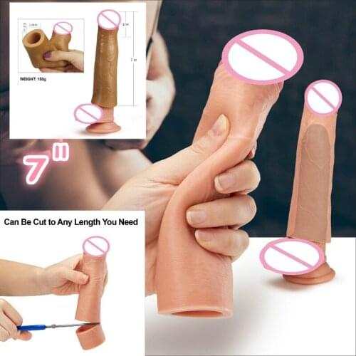 7" Penis Sleeve Extender Penis Ring Enlarger Delay Ejaculation Testicles Ring Prolong Sex Toy For Men