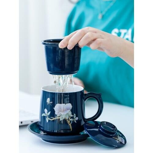 Creative mug ceramic with lid filter tea cup simple office home drinking water 450ML