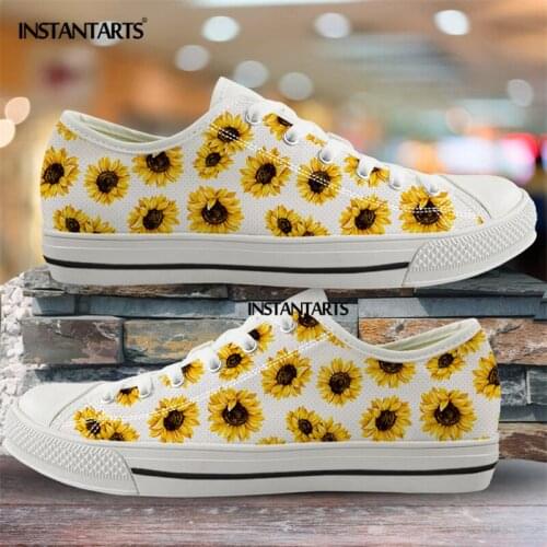 INSTANTARTS Sunflower Design Womens Shoes Low Top Fashion Canvas Shoe Spring Footwear Street Style Walking Sneakers for Youth