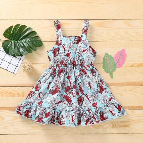 Summer Children Girl Hawaii Romper Dress Leaf Print Sleeveless Baby Girl Ruched Dress Infant Toddler Casual Clothing Outfits