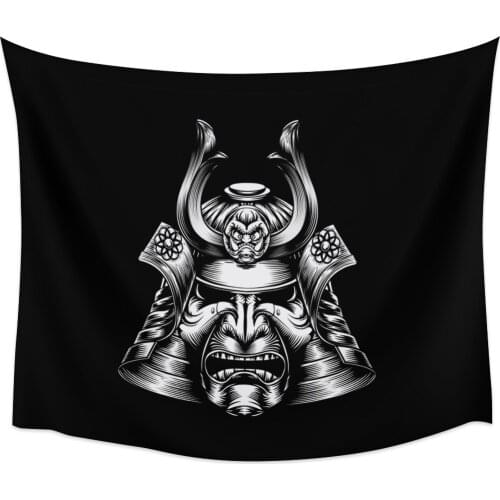 Samurai Mask Helmet Warrior Illustration Wall Tapestry Cover Beach Towel Picnic Yoga Mat Home Decoration
