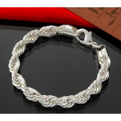 N925 Silver color jewelry, twisted rope bracelet new listing of high quality fashion jewelry Christmas gifts H0207