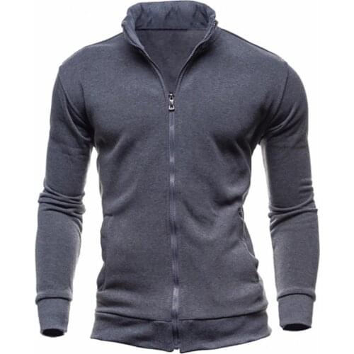 New Stylish Men Slim Hoodie Stand Collar Solid Color Warm Business Cardigan Male Thin Coat for Autumn Casual Outwear Tops