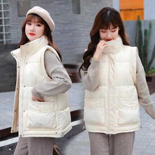 2022 new Womens Down Cotton Warm Vest Coat Autumn Winter New Ladies Casual Waistcoat Female Sleeveless Glossy Vest Jacket