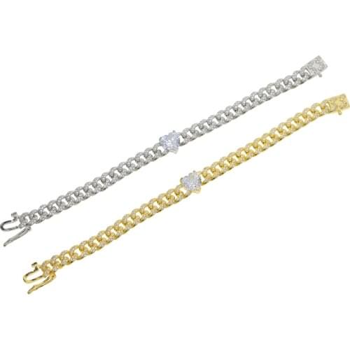 2020 new arrived hip hop bling women jewelry iced out bling heart cz Miami cuban link chain bracelet valentines girlfriend
