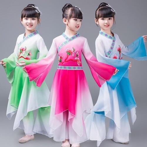 Chinese style new style children hmong classical dance costumes girls umbrella dance costume national dance dance costume