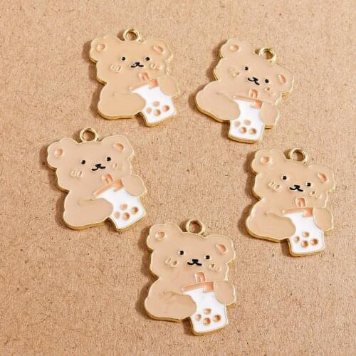 10pcs 18*23mm Cartoon Enamel Bear Charms for Necklaces Earrings Bracelet Pendants Animal Drinks Charms for DIY Jewelry Making