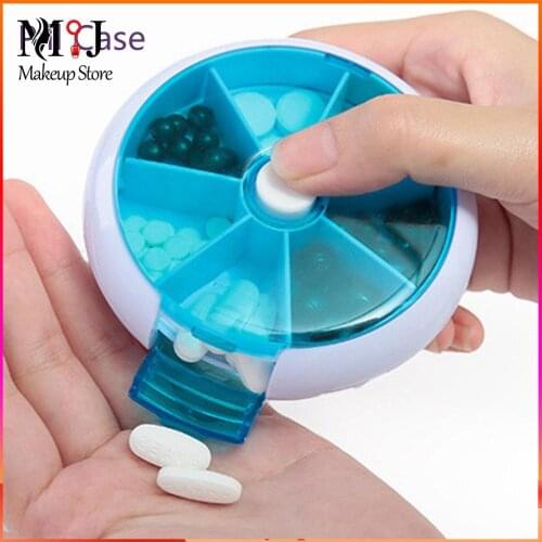 7Day One Week Round Portable Pill Case Medicine Box Storage Organizer Creative Multi-functional Round 7-grid Rotary Medicine Box