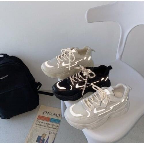 Mesh Chunky Shoes Women Old Shoes Platform Sneakers 2021 Autumn Fashion Reflective Female Shoe Student Shoe Sapatos Femininos