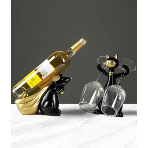 Nordic Resin Cat And Mouse Red Wine Rack Family Bottle Holder Figurines Miniatures Furnishing Home Decoration Accessories