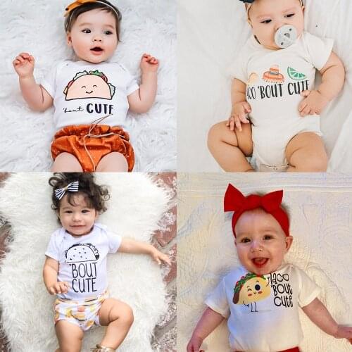Taco 'Bout Cute Taco Baby Boys Girls Summer Short Sleeve Bodysuits Infant Toddler Baby Playsuit Casual Outfit Onesie Drop Ship