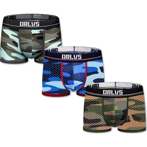 3 PCS/LOT Fashion Underpants Men Boxer Mesh Breathable U Convex Men Underwear Cueca Tanga Camougflage Male Pants High Quality