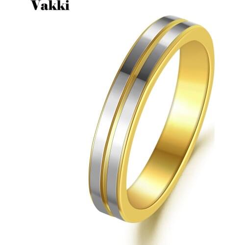 VAKKI 4mm Plane Middle Groove Inner Ring Gold Surface Polished Tungsten Steel Ring Men Wedding Jewellery