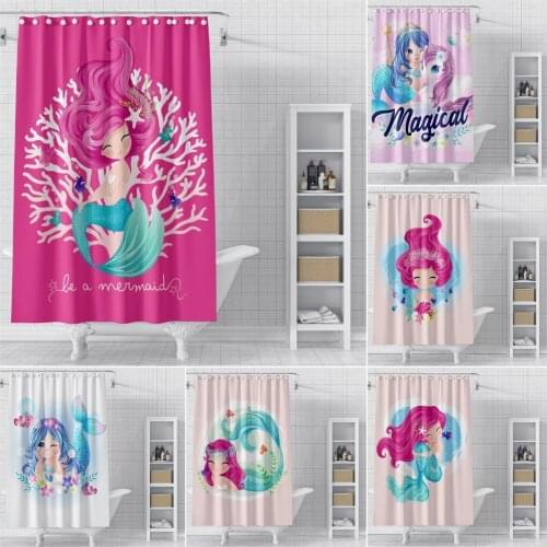 Cartoon Pattern Bathroom Curtains Mermaid Shower Curtains For Bathroom With Hooks Solid Shower Curtain Fabric Waterproof