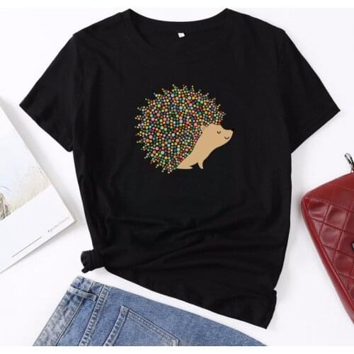 Women T Shirt Summer Short Sleeve Tees Printed Cartoon Hedgehog t-shirts Casual O Neck Female Tshirt Graphic Camiseta mujer