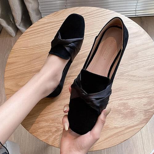 2021 New Fashion Casual Flock Square Toe Flat Shoes Women Plus Size 41 42 43