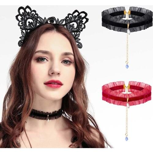 Collier Femme 2018 New Gold Chain Pearl Crystal Lace Collar Choker Necklace Harajuku Collares Bijoux Statement Necklace Women