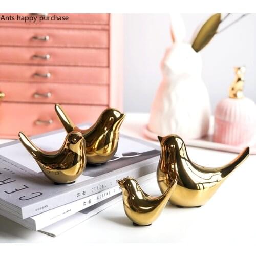 European-style Plating Golden Ceramic Bird Desktop Ornaments Crafts Porcelain Cute Animals Birthday Gifts Home Decoration Modern