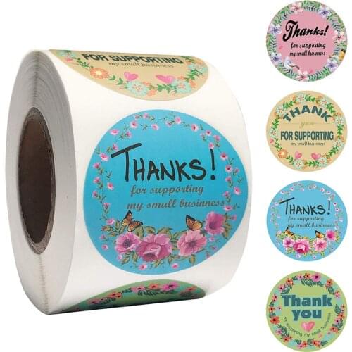 100-500pcs Flowers Thank You Stickers for Your Order with Heart Labels Blue Round for Small Business Boutique Bags, Wedding