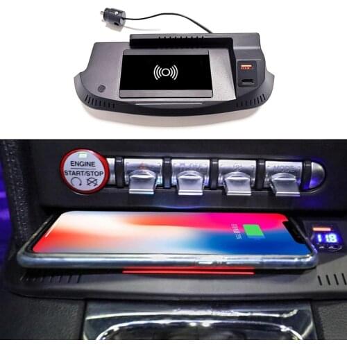 15W QI car wireless charger for Ford Mustang accessories fast phone charger charging plate phone holder 2015-2020