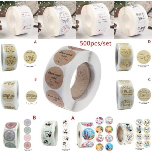 500pcs/roll Multiple Styles And Various Shapes Tape Thank You Packaging Label Material Supplies Sealing Stickers