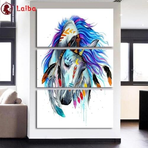5D DIY Diamond Painting Abstract animal art, painted horse cross stitch full square/round diamond mosaic embroidery3pcs