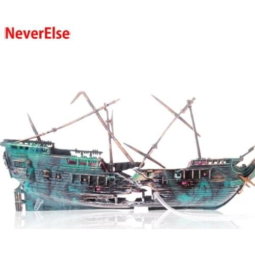 Aquarium Fish Tank Decoration Boat Sunken Ship Shipwreck Air-Driven Ornament Bubbler Accessories, 2 Bubble Ports On Bow & Stern