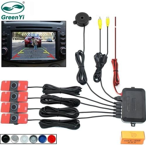 GreenYi Car Parktronics Assistance 4PCS 16mm Adjustable Flat Sensors Reverse Backup Radar Sensor Detector Sound Buzzer Alarm