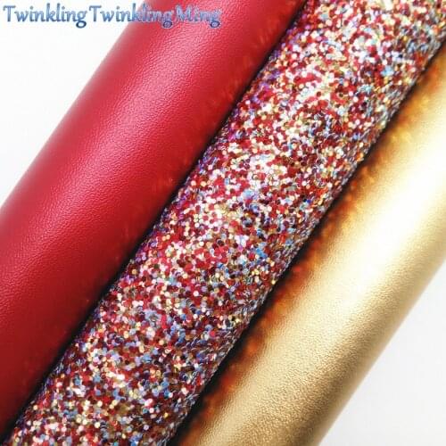 Mixed Colors Glitter Fabirc, Faux Leather Fabric, Gold Synthetic Leather Fabric Sheets For Bow A4 21x29CM Twinkling Ming XM525