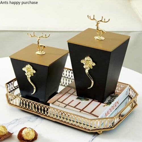 European-style Golden Deer Wooden Storage Box Bedroom Desktop Ornaments Jewelry Pen Holder Multi-function Storage Box Home Decor