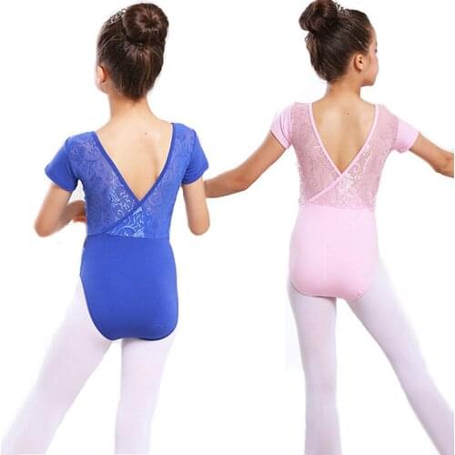 Girl Lace Ballet Gymnastics Girl Leotard Practice Dress Kid Dancing Leotards Girls Ballet Dance Children Short Sleeve Ballerina