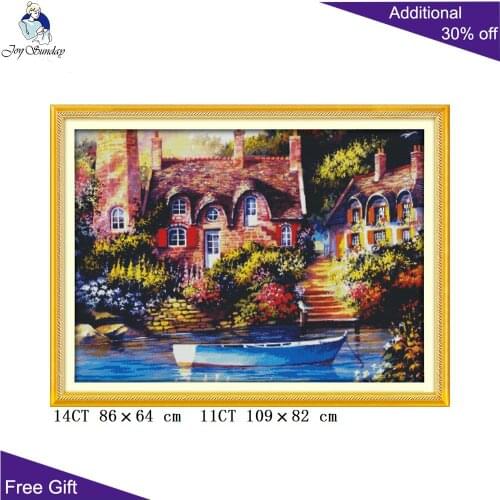 Your Gift Riverside Cottage F469 14CT 11CT Counted and Stamped Home Decor Fairy-tale Cottage Needlepoint Cross Stitch kits