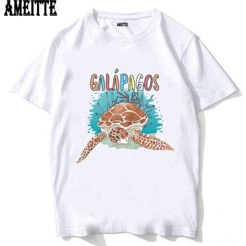 New Summer Men Short Sleeve Islas Galapagos Sea Turtle Print T-Shirt Funny Animal Design Hip Hop Boy Casual Tops Man White Tees