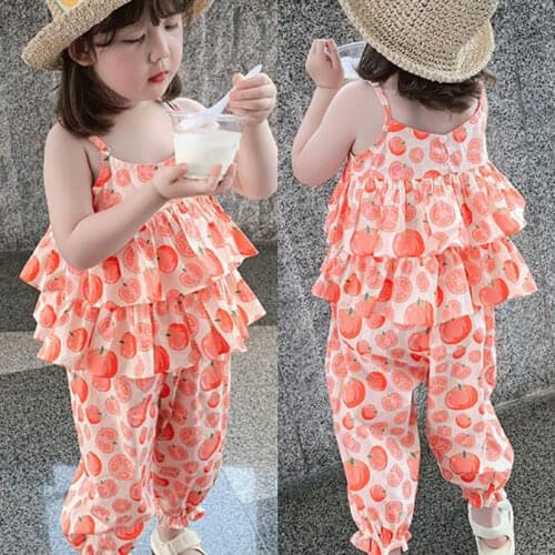 Girls' suit 2021 summer new sweet girls sling top + bloomers two-piece suit for 3-7 years old