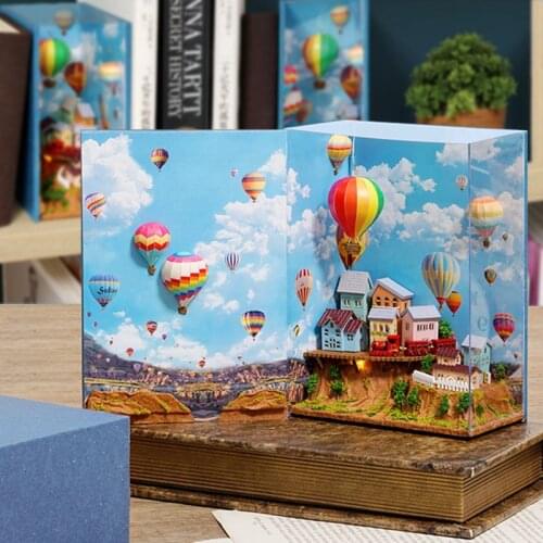 BOA ROOM Dollhouse Wooden Book Nook Inserts Art Bookends DIY Bookshelf Miniature Doll House Diy Dollhouse Casa Toys For Kids
